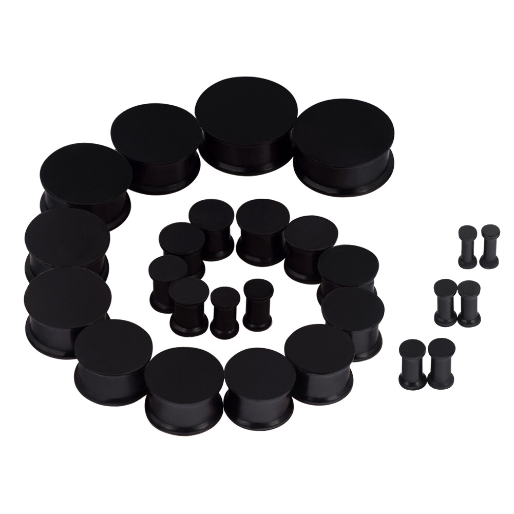 PAIR Black Silicone Ear Tunnels Plugs Double-Flare Flesh Piercing Earskin 2g-1″