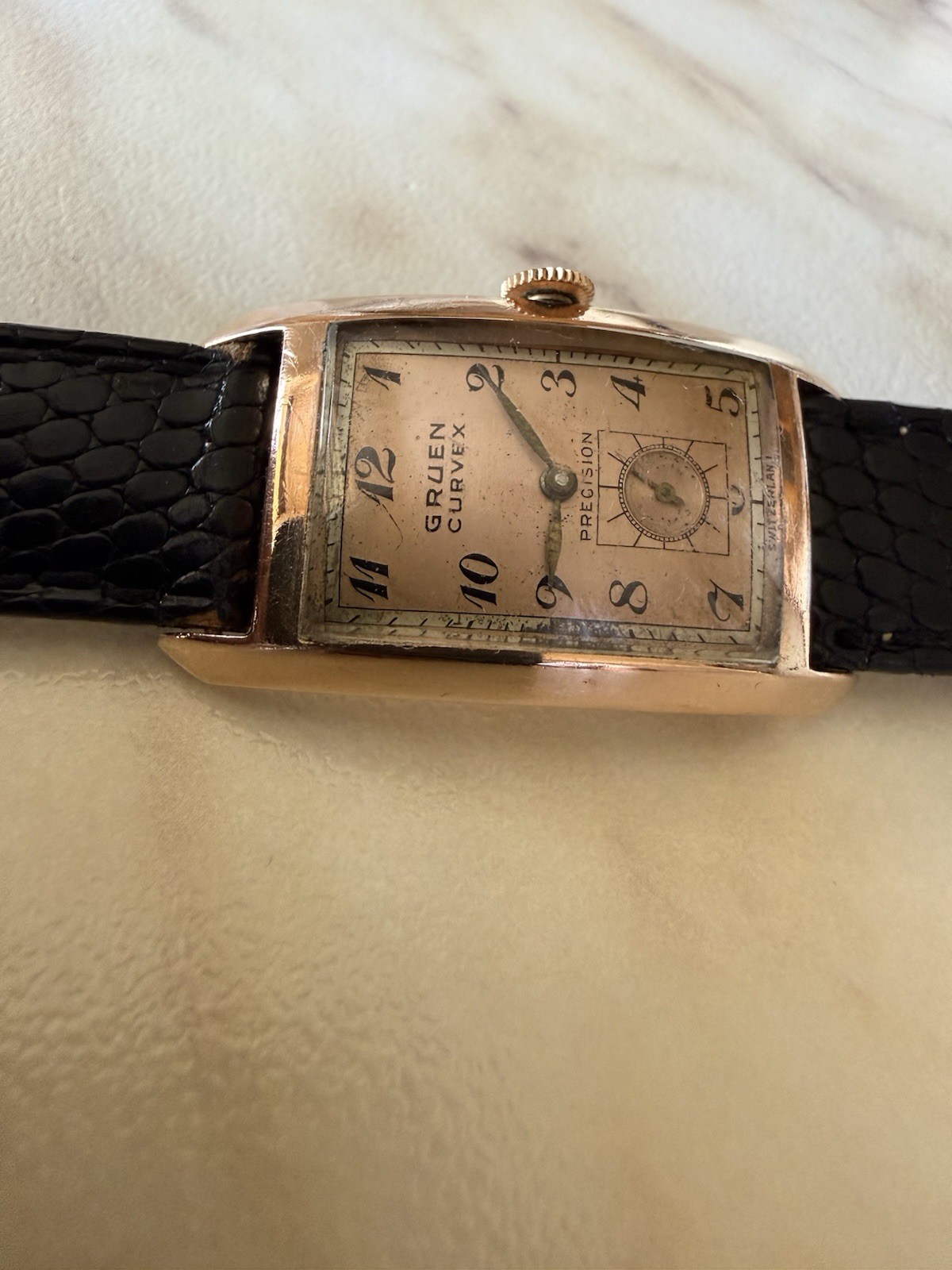 Gruen Curvex Precision Rectangular 14k Rose Gold. Rare and Shaped