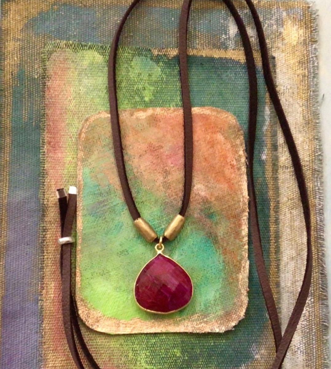 $300 Ruby Sundance Charm Necklace leather suede cord handmade artisan jewelry
