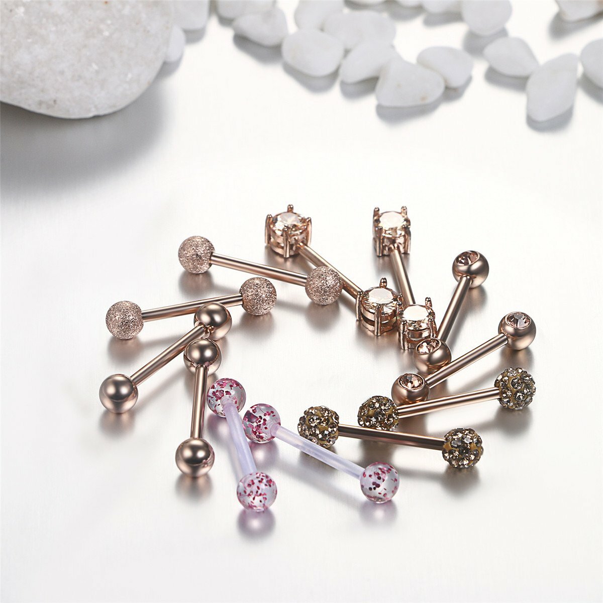 14G Nipple Rings Stainless Steel Tongue Ring Barbell Nipplerings Piercing 6Pairs