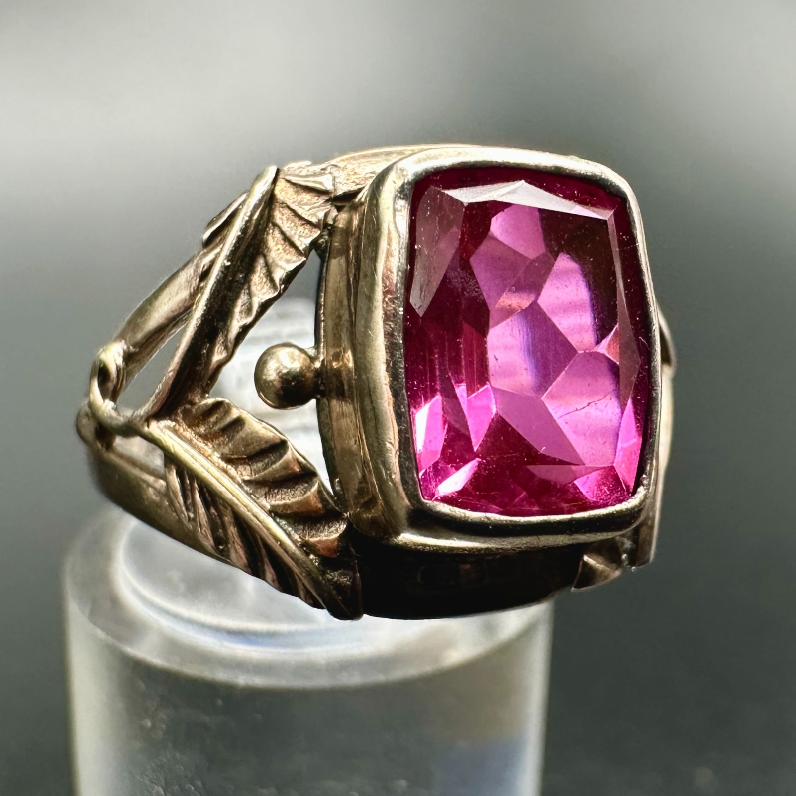 VTG 925 Sterling Silver Ring Flame Fusion Pink Ruby SZ 8 Floral GLOWS
