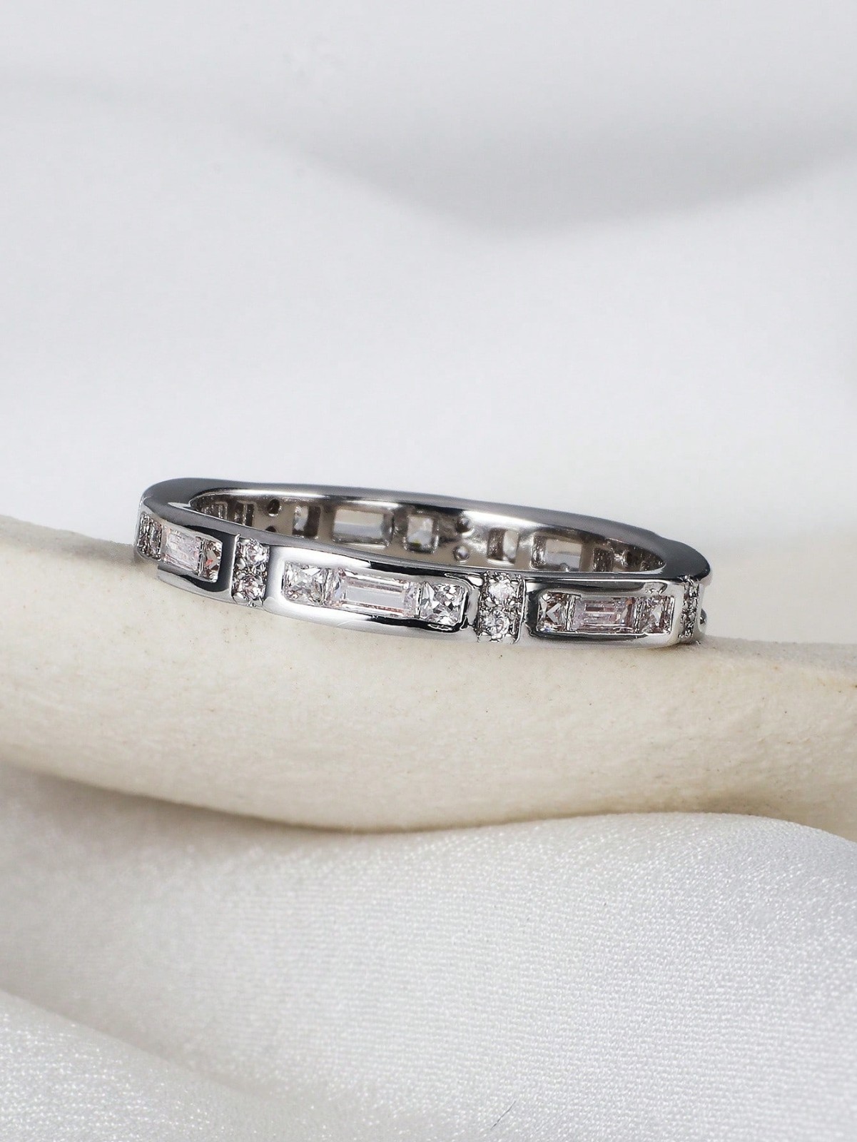 Women’s Eternity Band Ring Gold Silver Tone Baguette CZ Clear Stone Wedding