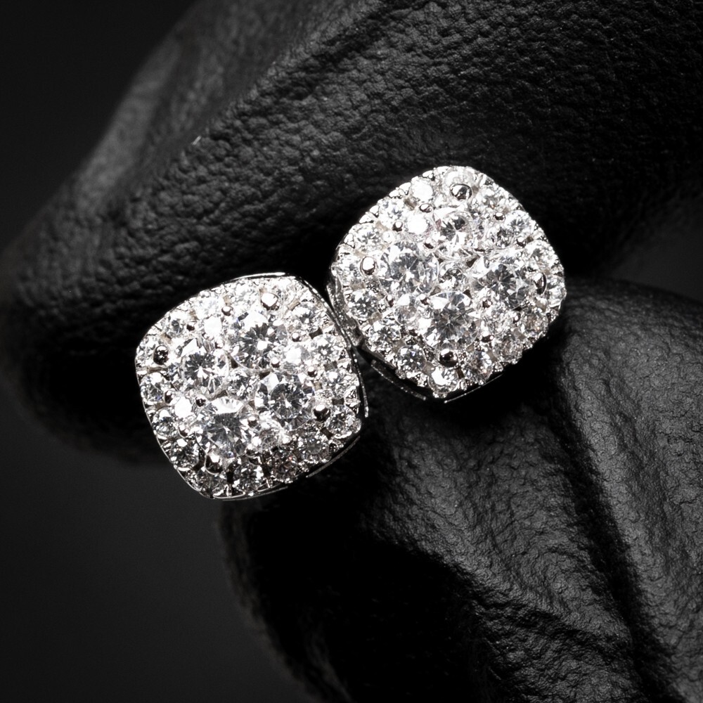 Small 3D Cube White Gold 925 Sterling Silver Square Cluster Stud Earrings