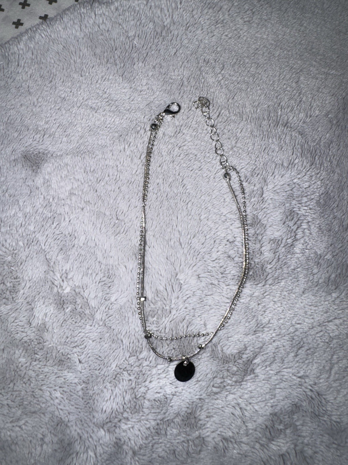 Silver Double Layered Anklet with Pendant. Double Texture. Adjustable Length