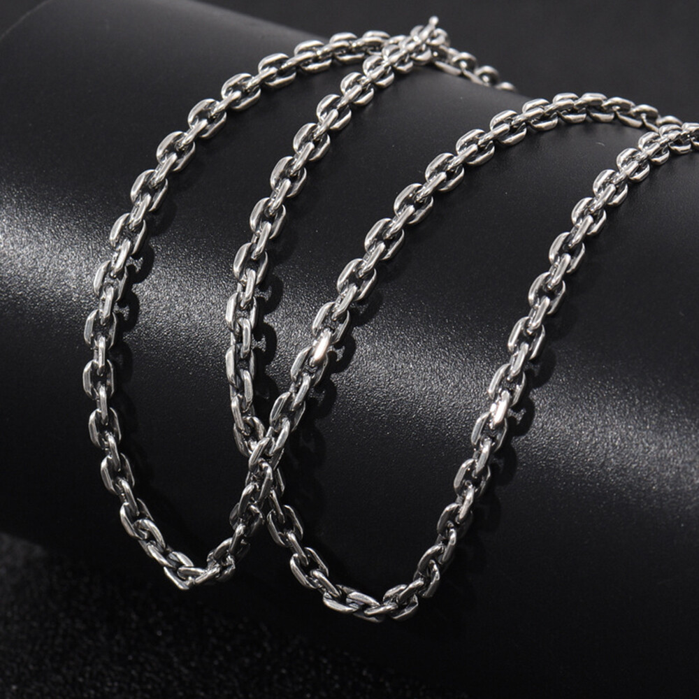 Real 925 Sterling Silver 3.2mm Cable Link Chain Necklace 19.7-27.6inch Available