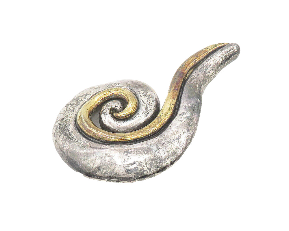 BAT AMI ISRAEL 925 Sterling Silver Vintage Two Tone Spiral Brooch Pin BP7023