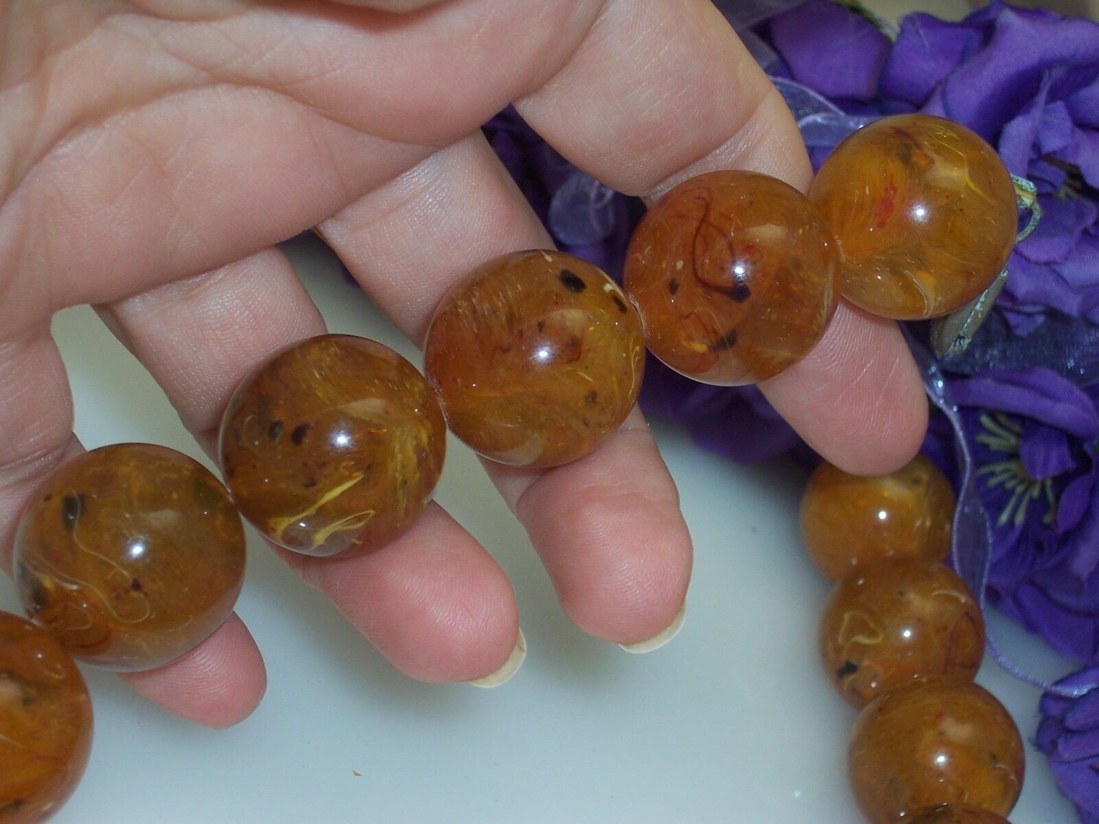 Vintage 17″ Big 24.7 mm Amber Bead Necklace 153 Grams Broken Clasp