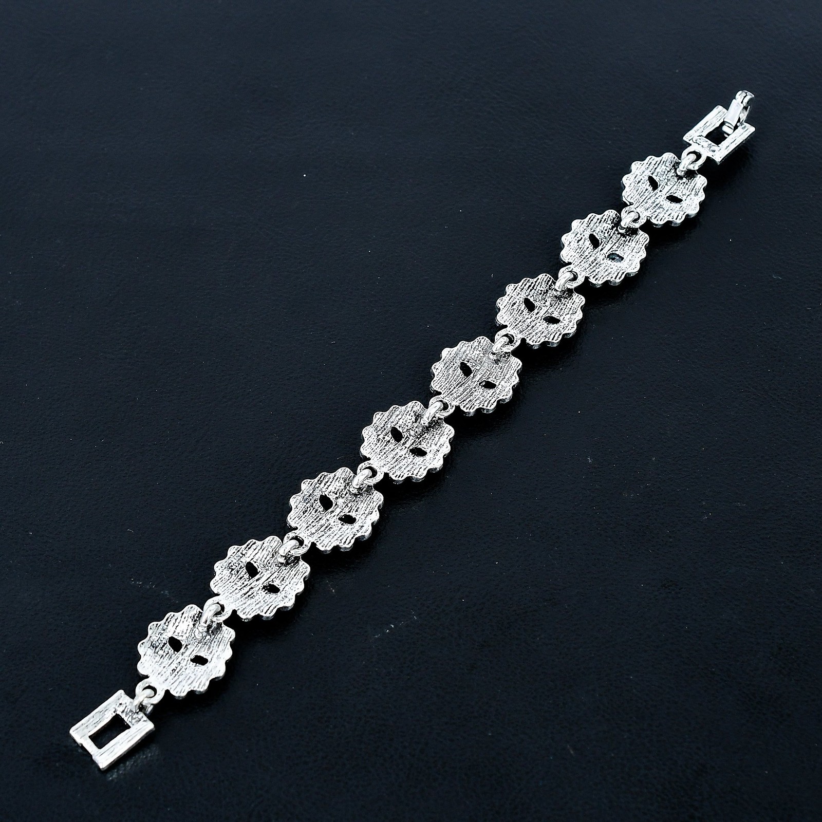 Faceted Multi Cut Stone Handmade 925 Sterling Silver Marcasite Bracelet 7″ l590
