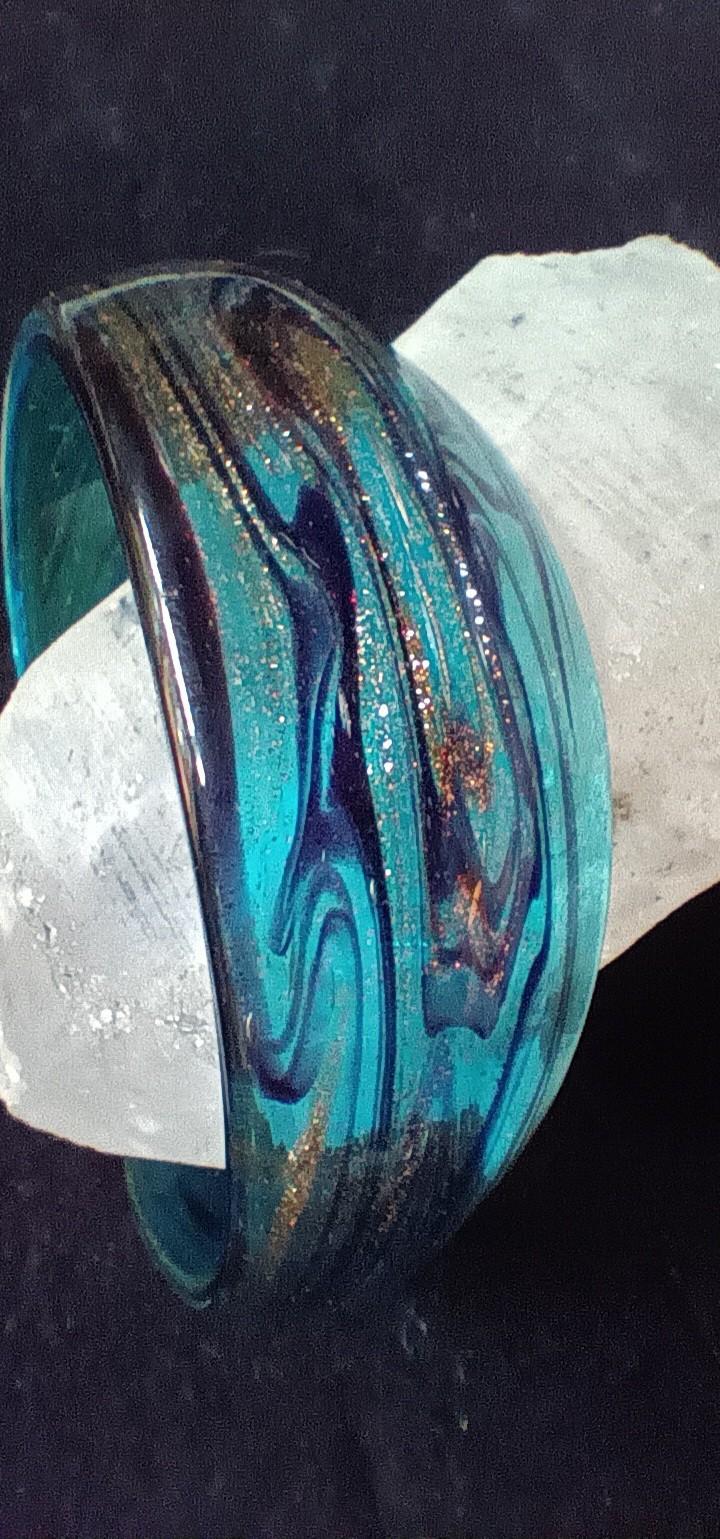 Art Glass Cuff Bracelet Murano 24k Gold Flecks Avventurina Venetian Cobalt Blue