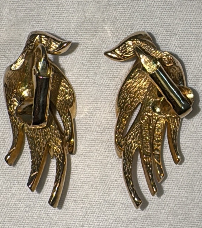 Vtg Marcel Boucher Gold Plated Metal Brooch & Earrings with Pave Rhinestones