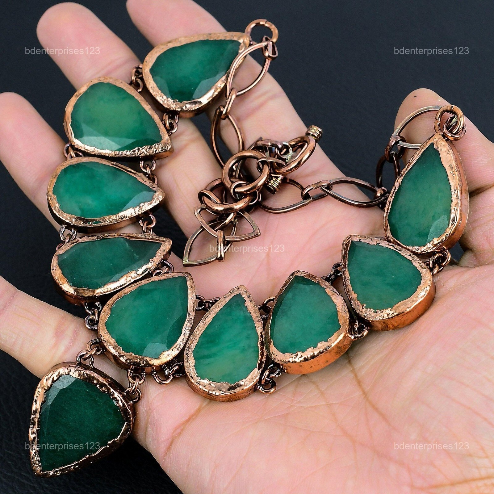 Copper Natural Zambian Emrald Chain Elegant Electroformed Boho Necklace Jewelry