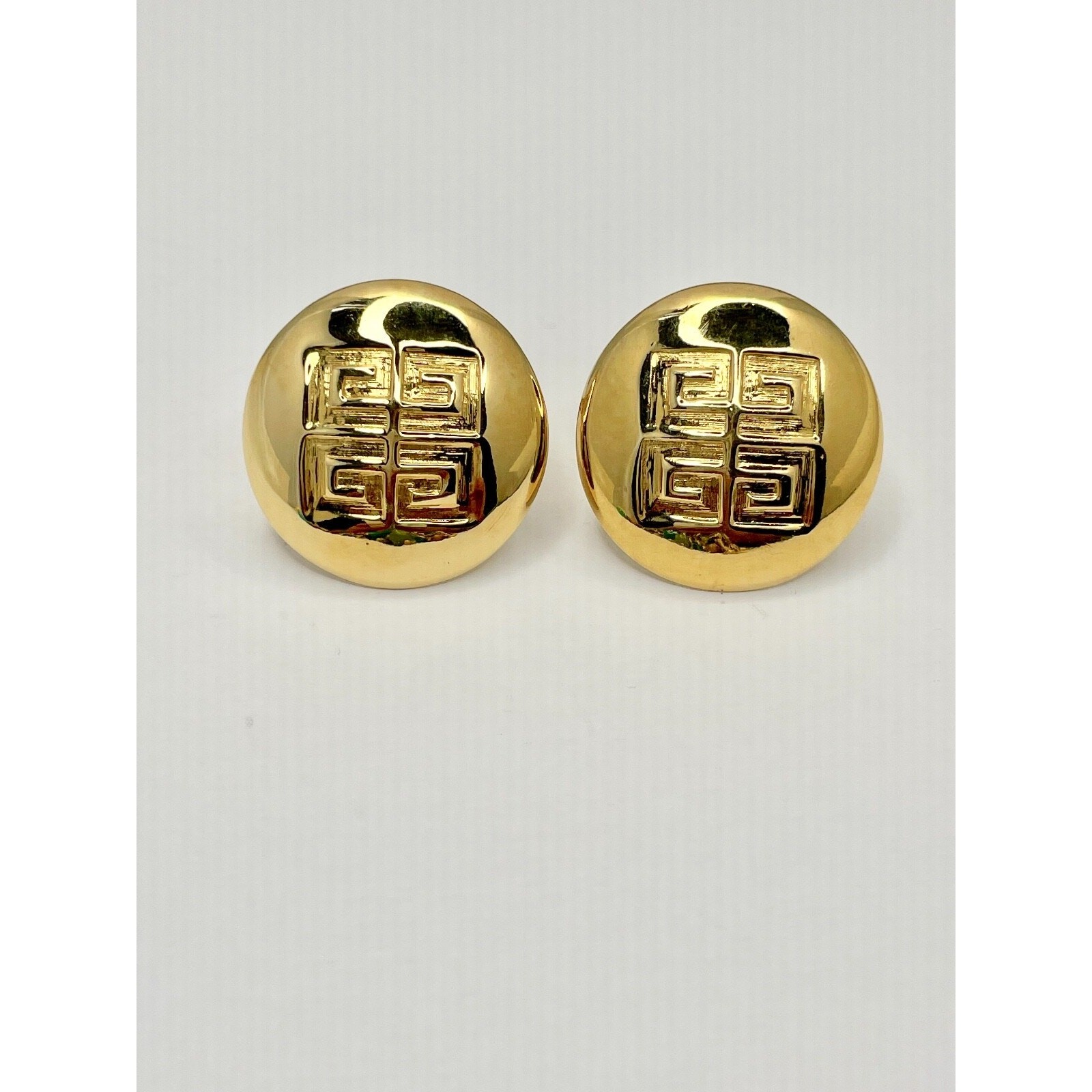 GIVENCHY PARIS NEW YORK SIGNATURE GREEK KEY CLIP-ON STATEMENT EARRINGS SIGNED