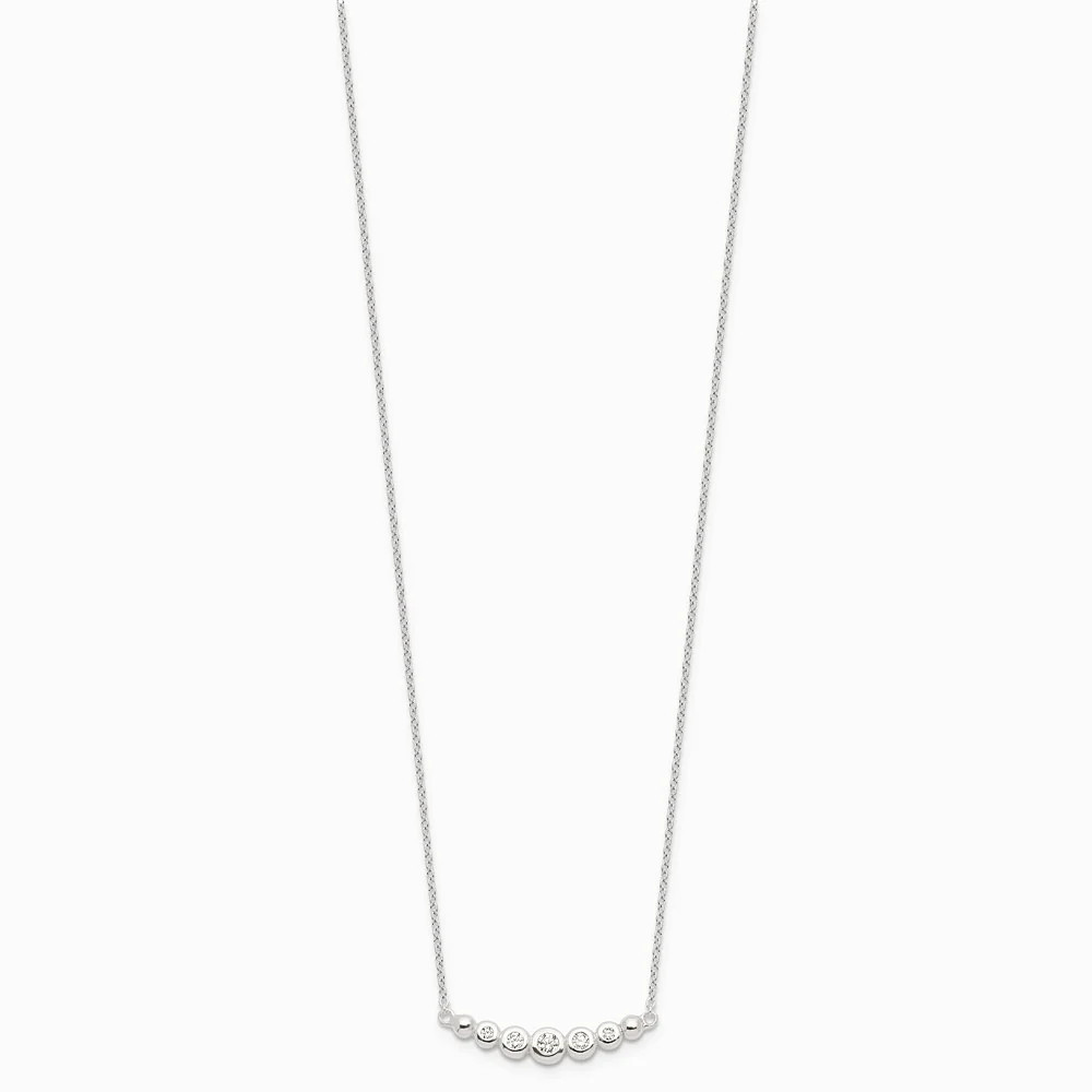 Sterling Silver Graduated CZ 18in Bar Necklace