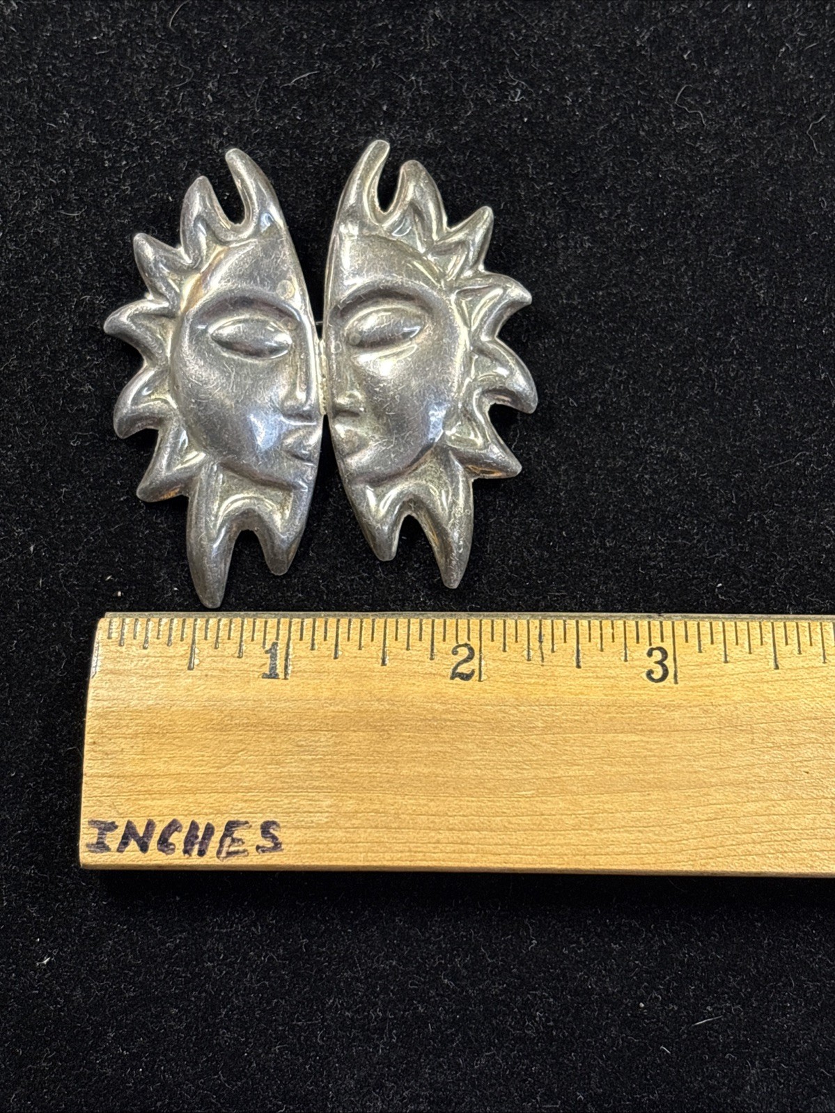 Mexico Sterling Silver Split Sun Face Pin Brooch .925 (20.1 Grams) Item#629