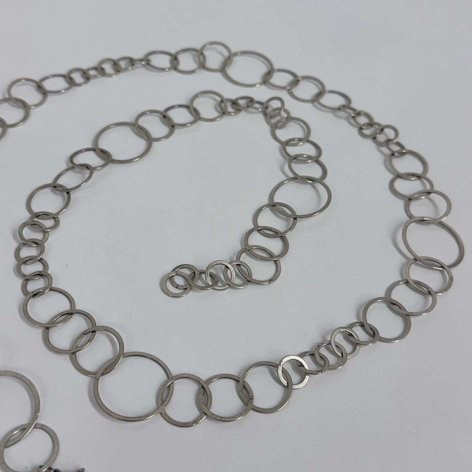 Sterling Circle Round Chain Links Necklace Hallmarked 45 Grams 42 1/2″ Long