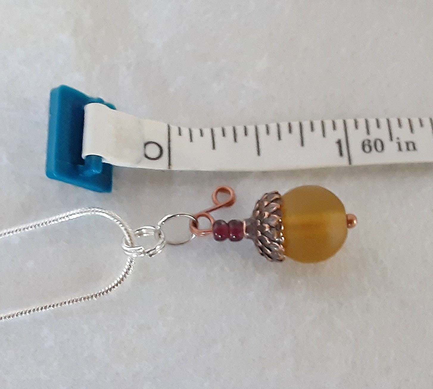 Handcrafted Acorn Pendant Charm Necklace Frosted Czech Glass 22″ SP Snake Chain