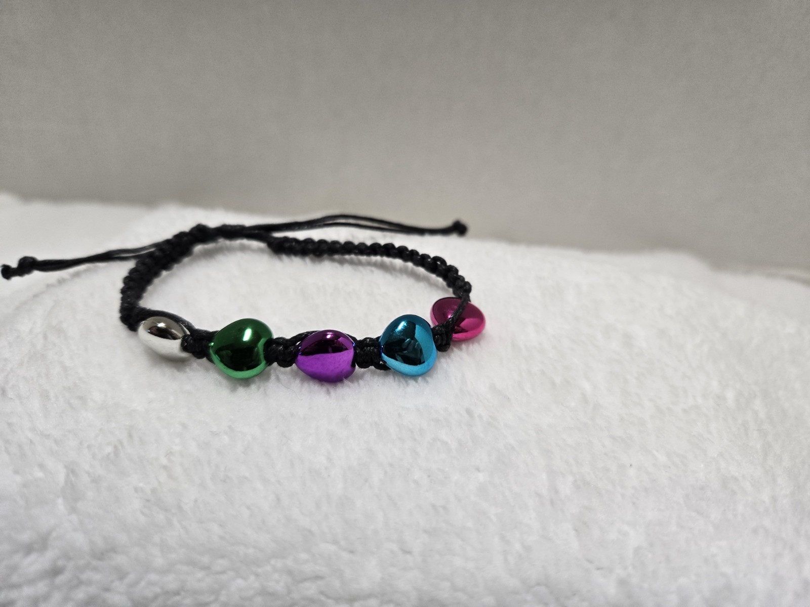 Black Corded Bracelet With Multi-Color Interwoven Heart Accents NWOT