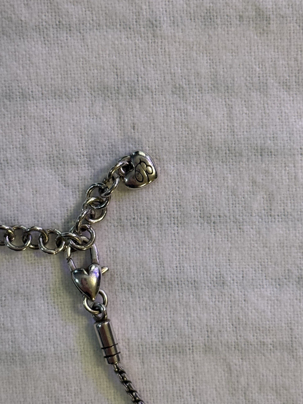 Brighton Signed Silver Plated Crystal Heart Charm Pendant Rope Chain Necklace