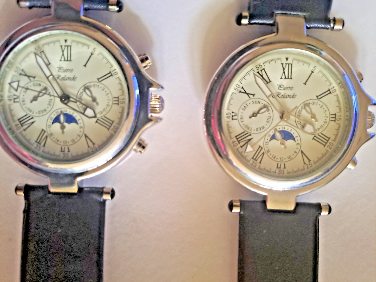 Pierre Rolande Mens Watch Set x2 Moon Phase Day Date Multi Dial Working Unworn
