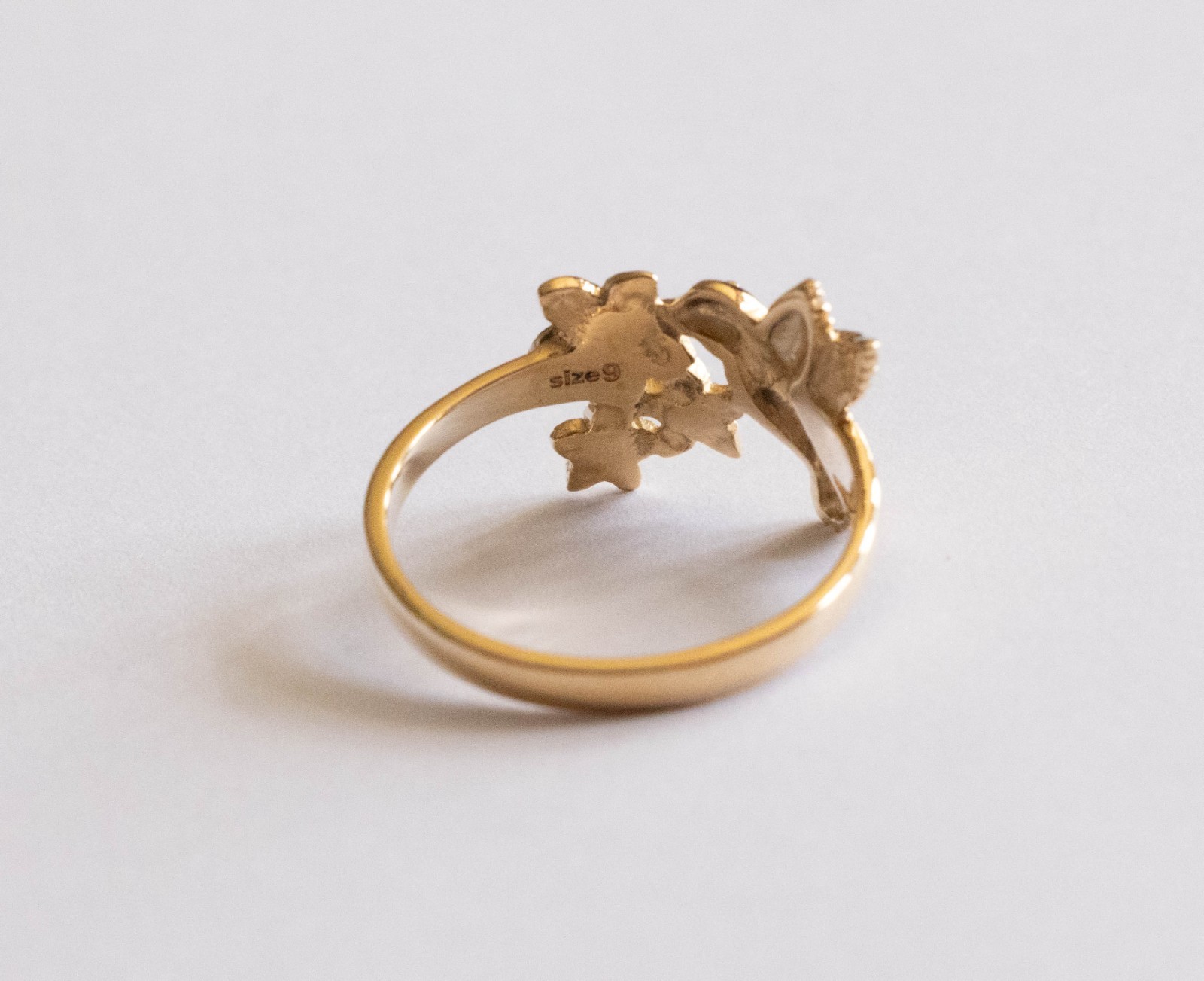 Bronze Hummingbird and Flower Ring