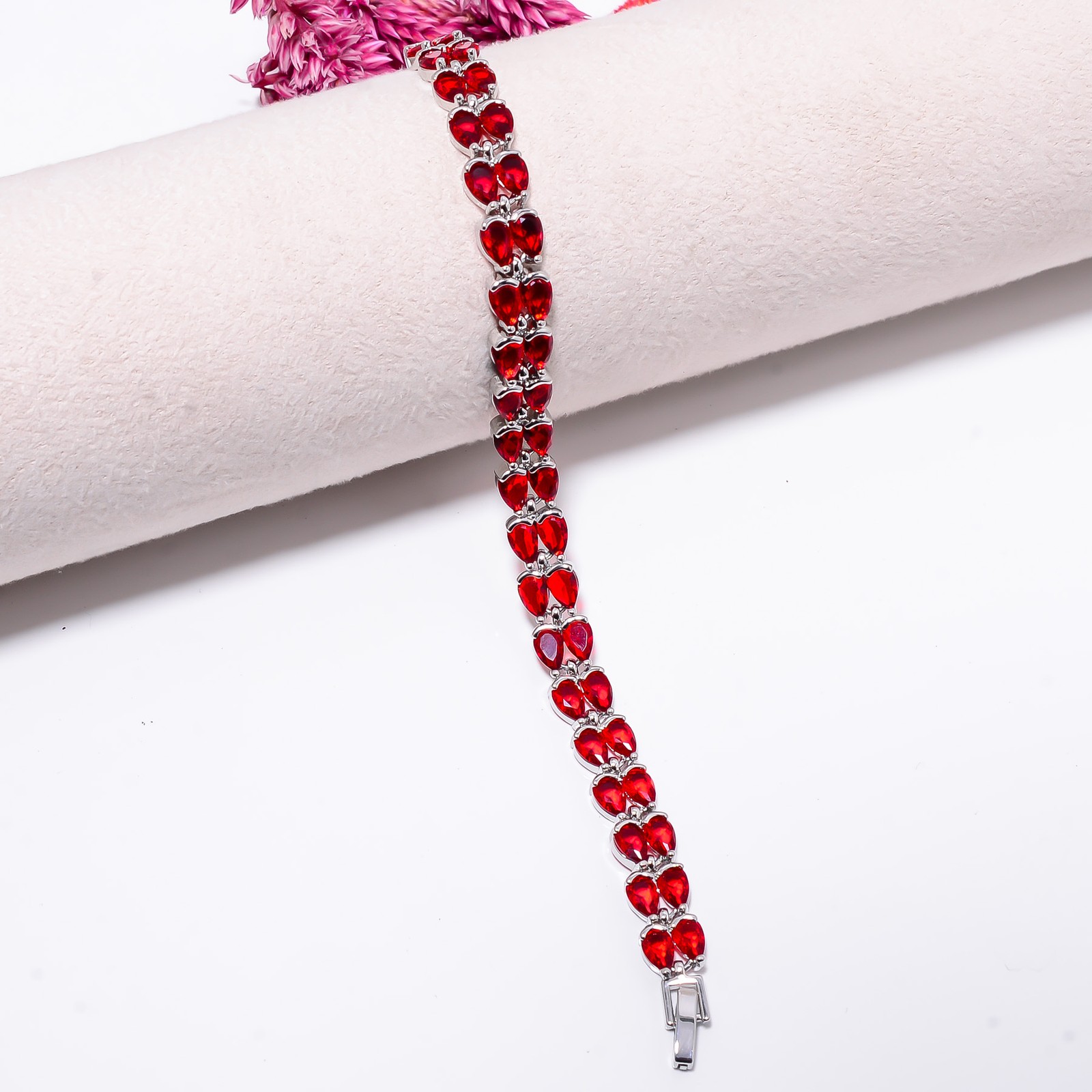 Ruby – Simulated)Spinel 925 Sterling Silver Adjustable Bracelet 7-8″ B13109