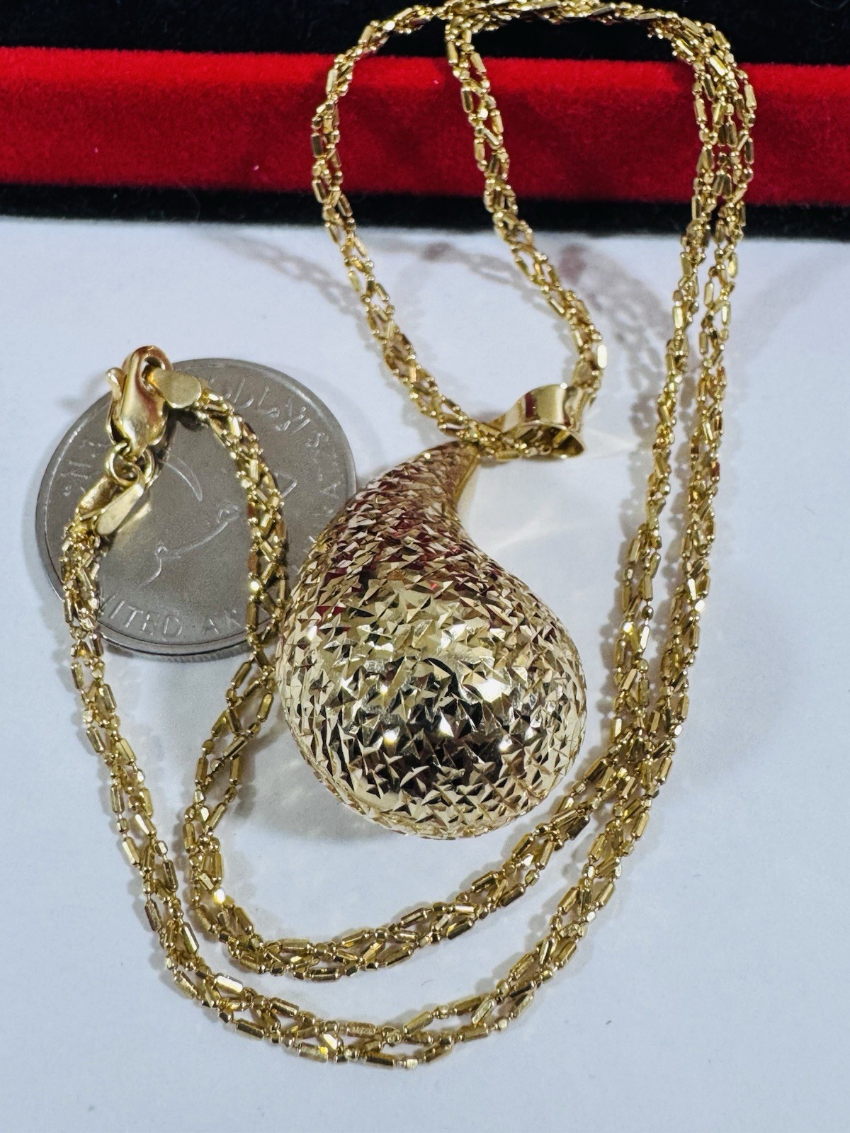 New 18K 750 Gold Women’s Teardrop Set Necklace 16”/16.5” long 7.83g 3mm Choker