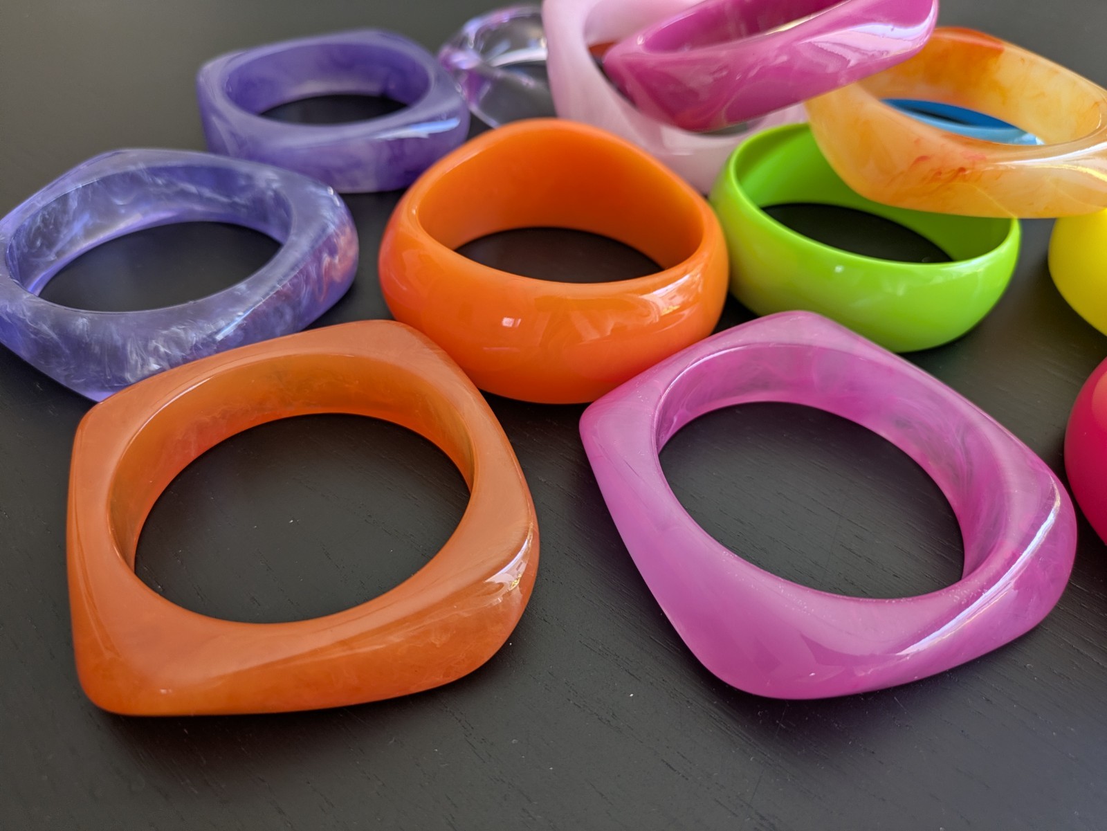 Large Lot Of 14 New Colorful Bangels Resin/Acrylic/Plastic