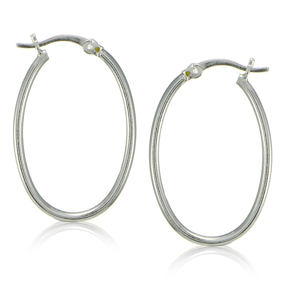 Sterling Silver High Polished Lightweight Dainty Oval Hoop Earrings