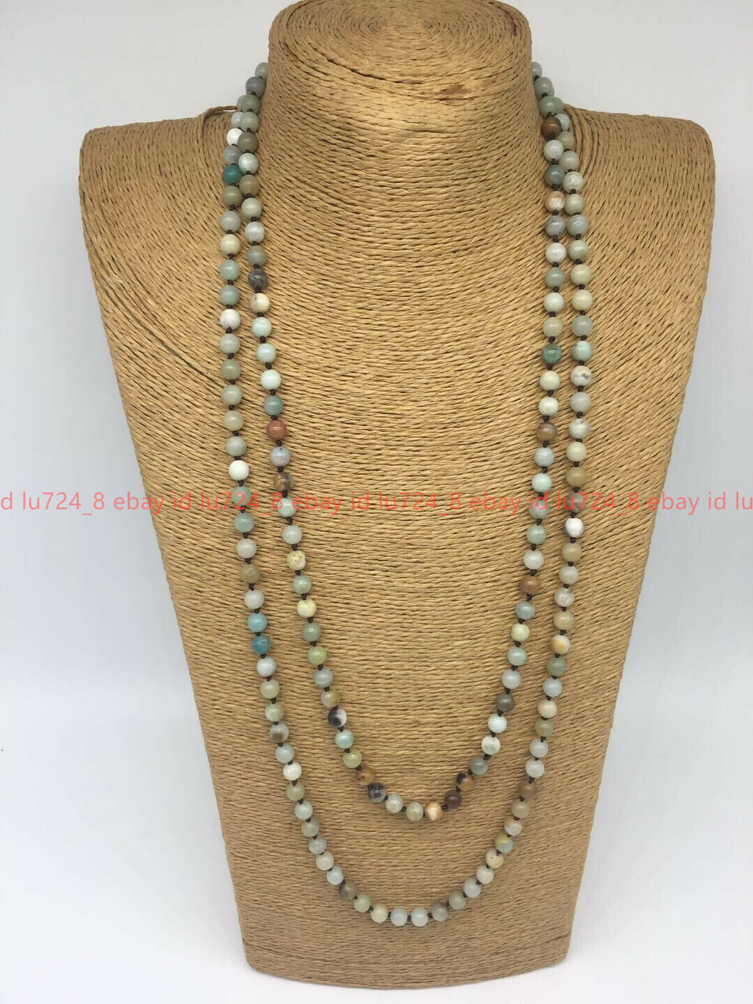 Long 18-100″ 8mm Natural Amazonite Gemstone Beads Handmade Knot Jewelry Necklace