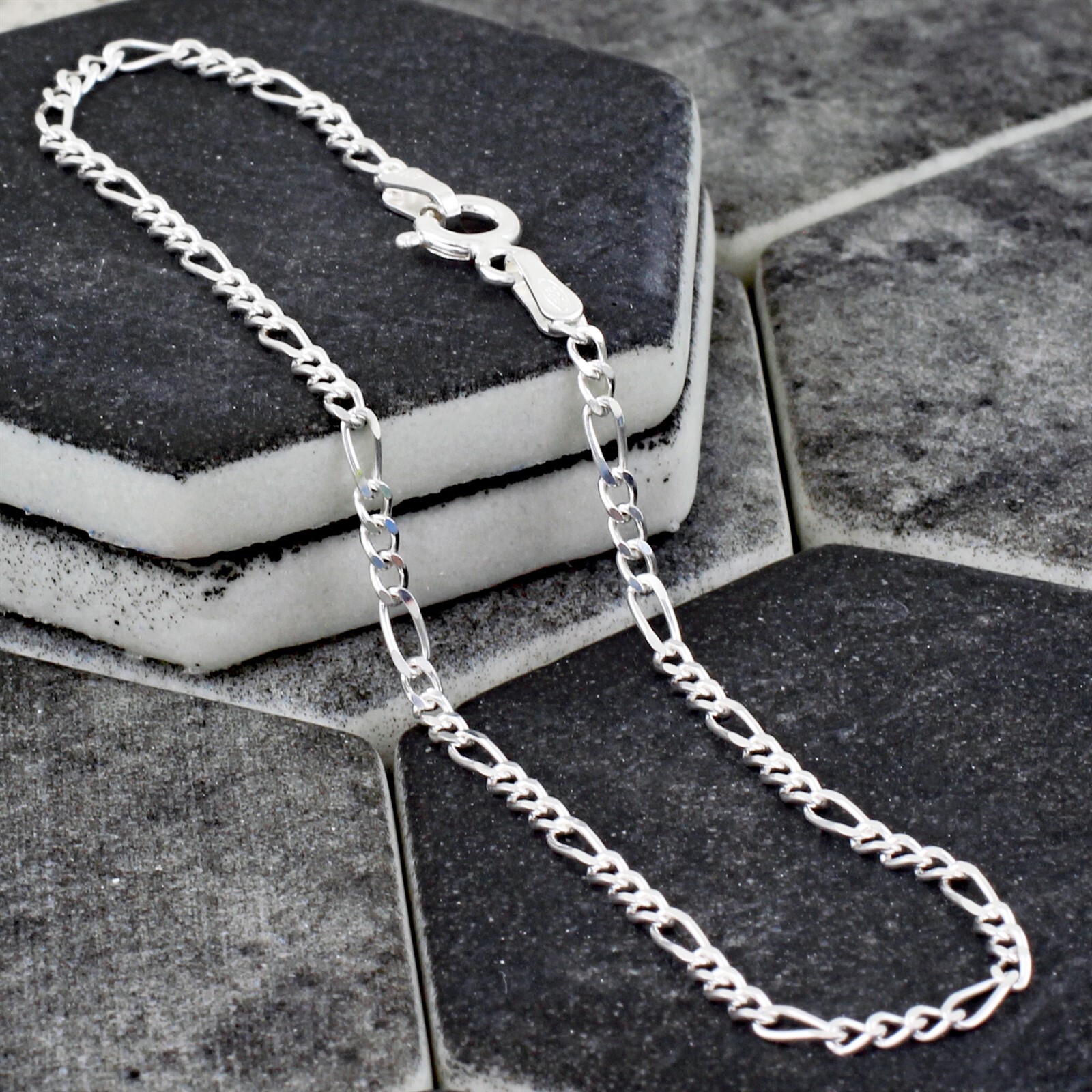 Real 925 Sterling Silver 7″ 8″ 9″ 10″ 11″ 12″ Figaro Anklet or Bracelet 2mm