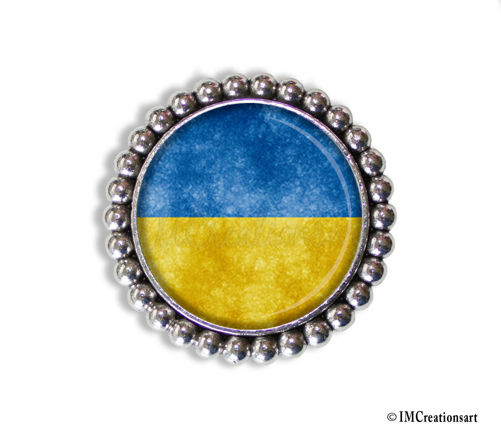Ukrainian Flag Ukraine Handmade Round Glass Pearl Frame BROOCH pin Jewelry