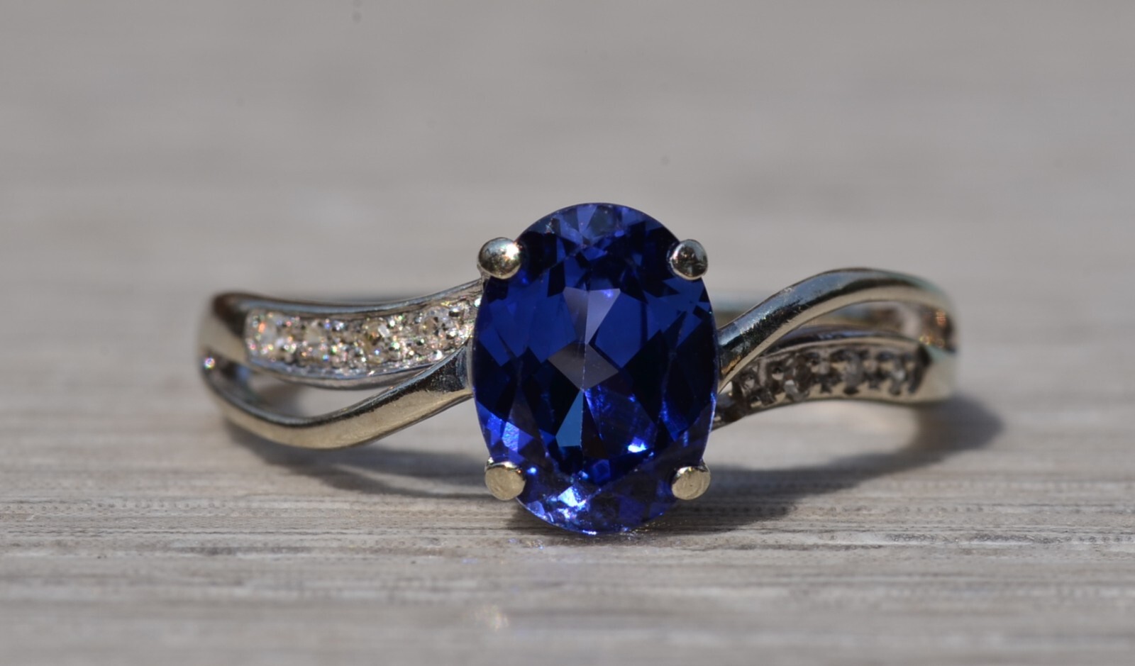 White Gold Diffused Sapphire Bypass Ring
