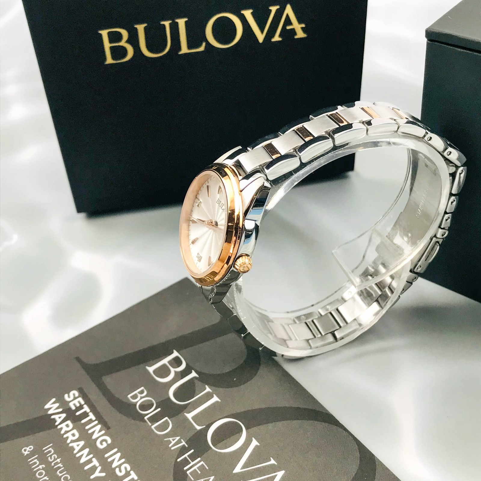 Bulova Sutton 98P200 Ladies White Dial Diamonds Quartz Gold/Steel Watch 28mm