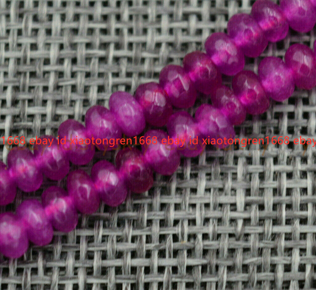 Fashion 2x4mm Faceted Fuchsia Jade Roundel Gemstone Beads Necklace 18-36”