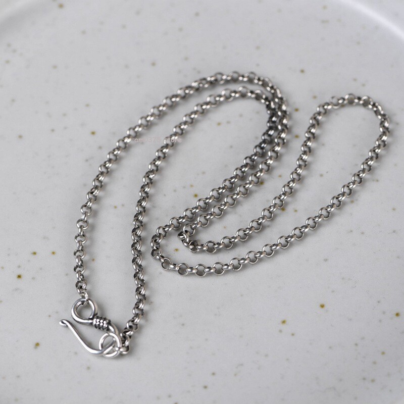 Pure S925 Sterling Silver Necklace Women’s 3mm Rolo Chain Circle Link 16-32inchL