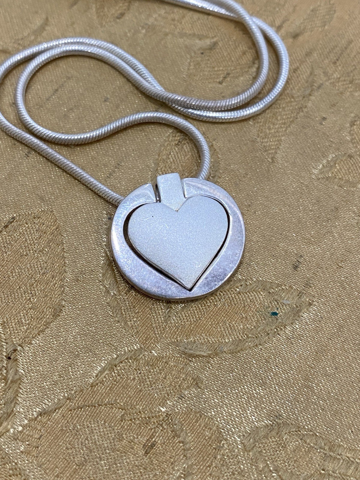 Esprit 925 Sterling Silver Designer Snake Rope Chain Heart Pendant Necklace 16”