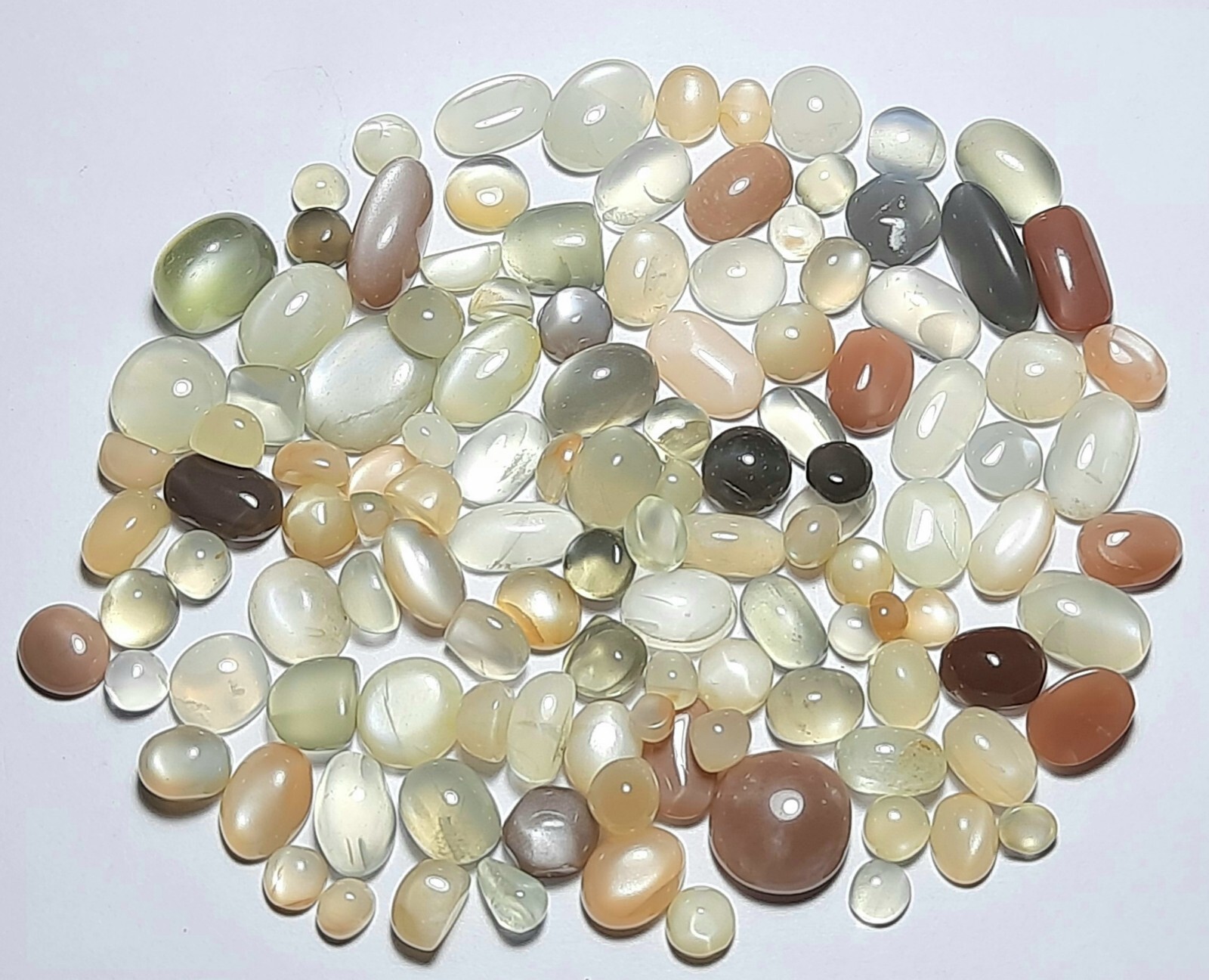 White Grey Peach Chocolate Moonstone Mix 100 Carat Lot Cabochon Free Shipping