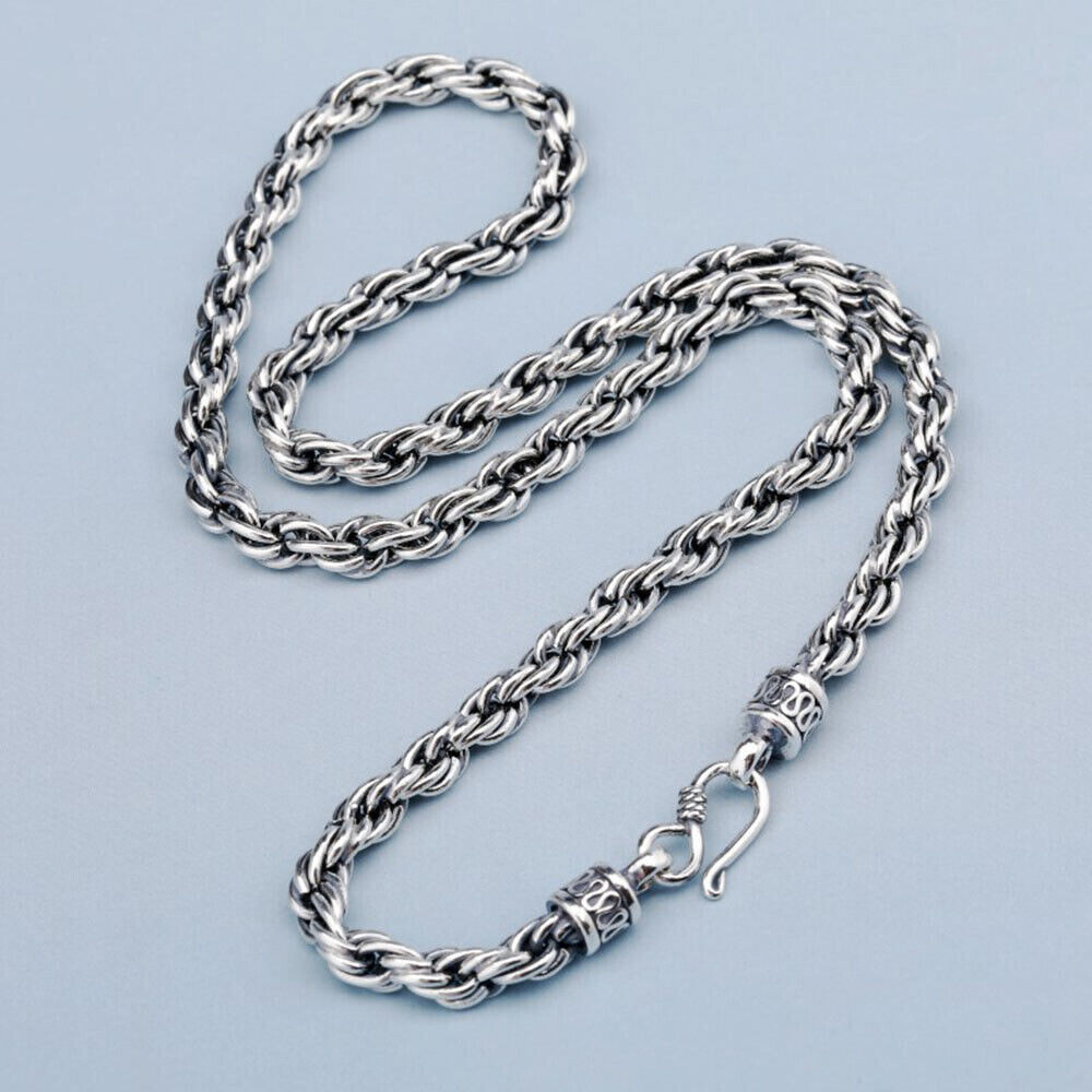 Pure S925 Sterling Silver 925 Chain 5mm 6mm 8mm Twist Rope Link Necklace 20-30in
