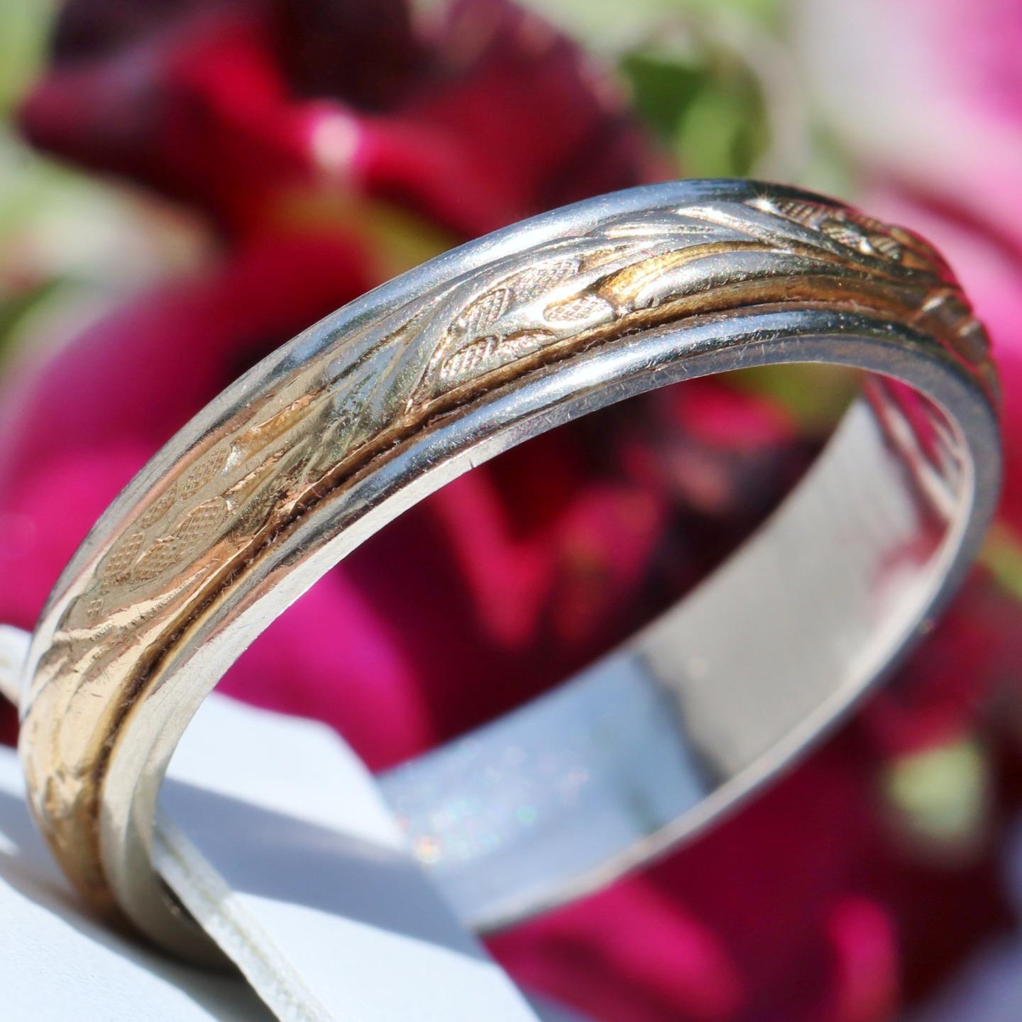14k multi tone gold wedding band ring size 9.75 handmade antique 4.9gr Artcarved