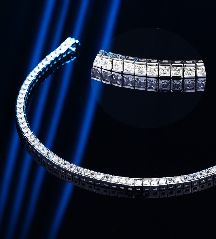 Ladies Princess Cut 0.35ct MOISSANITE Tennis Chain Bracelet SOLID 925 Silver