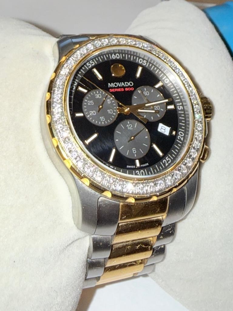 MOVADO MENS SERIES 800 TWO TONE CHRONOGRAPH LAB GROWN DIAMOND WATCH