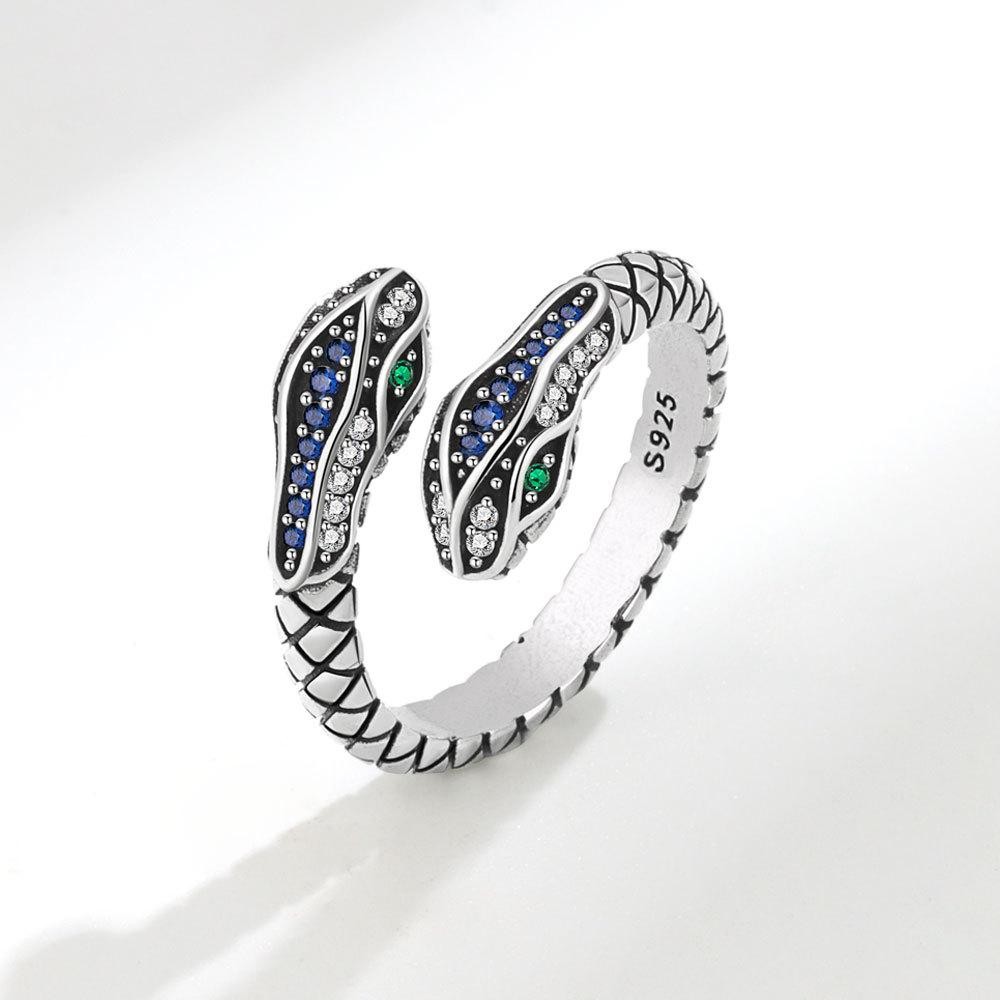 925 Sterling Silver Adjustable Snake Ring Green Eye Cz Open Retro Women Gift