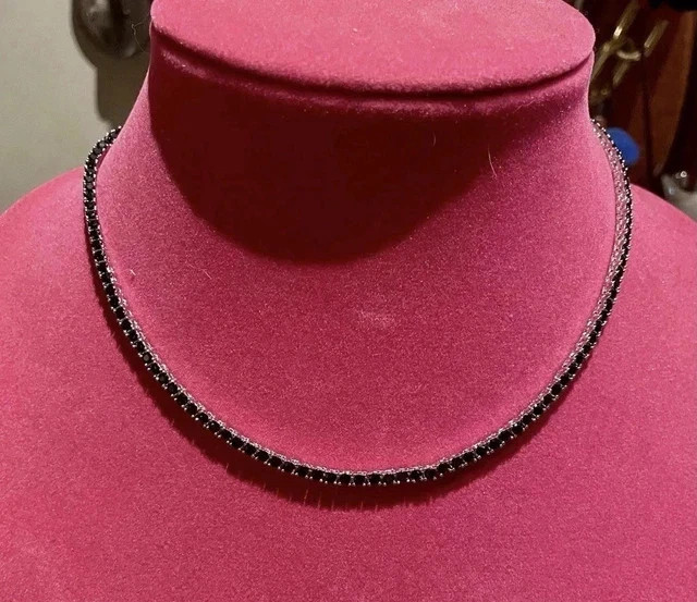 12Ct Round Cut Lab Created Black Diamond Tennis Necklace 14K White Gold Plated