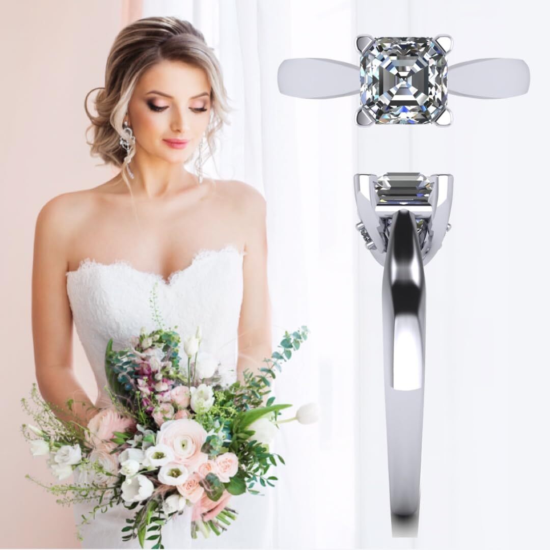NANA Sterling Silver Asscher Cut Lucita Solitaire Engagement Wedding Ring