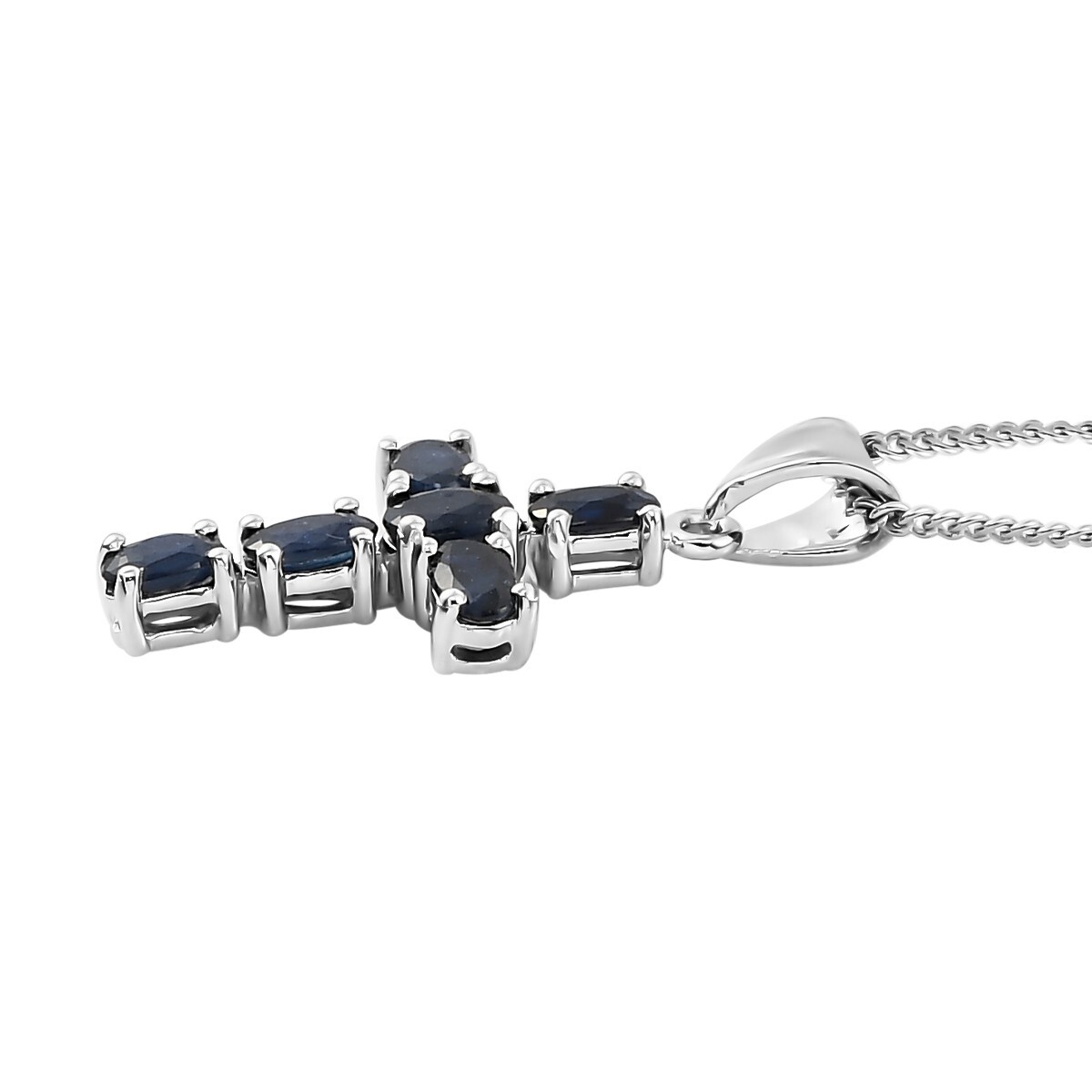 Diffused Blue Sapphire Cross Pendant Necklace 925 Silver Religious necklace