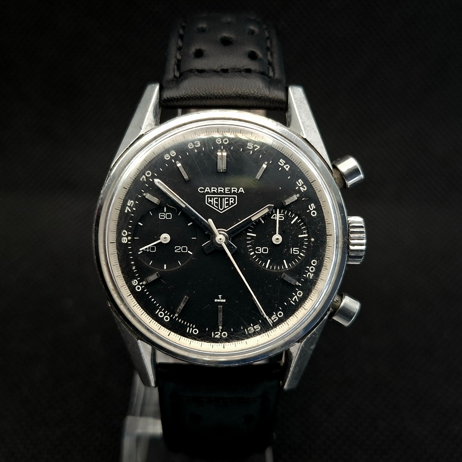 HEUER Carrera 45 Tachy ref.3647N 1st exec vintage 1965 Chronograph Valjoux 92