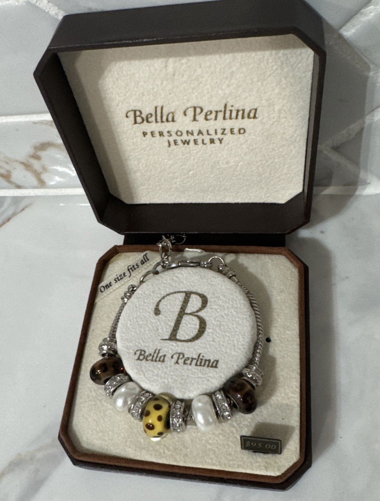 Bella Perlina Personalized Bracelet OSFA Charm Beads Jewelry NIB Gift Gorgeous