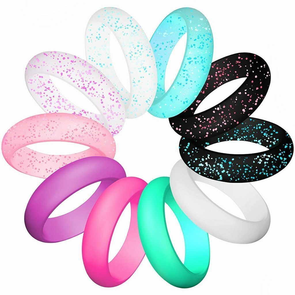 Women 10PCS Silicone Wedding Ring Thin Durable Stackable Comfortable Rubber Band