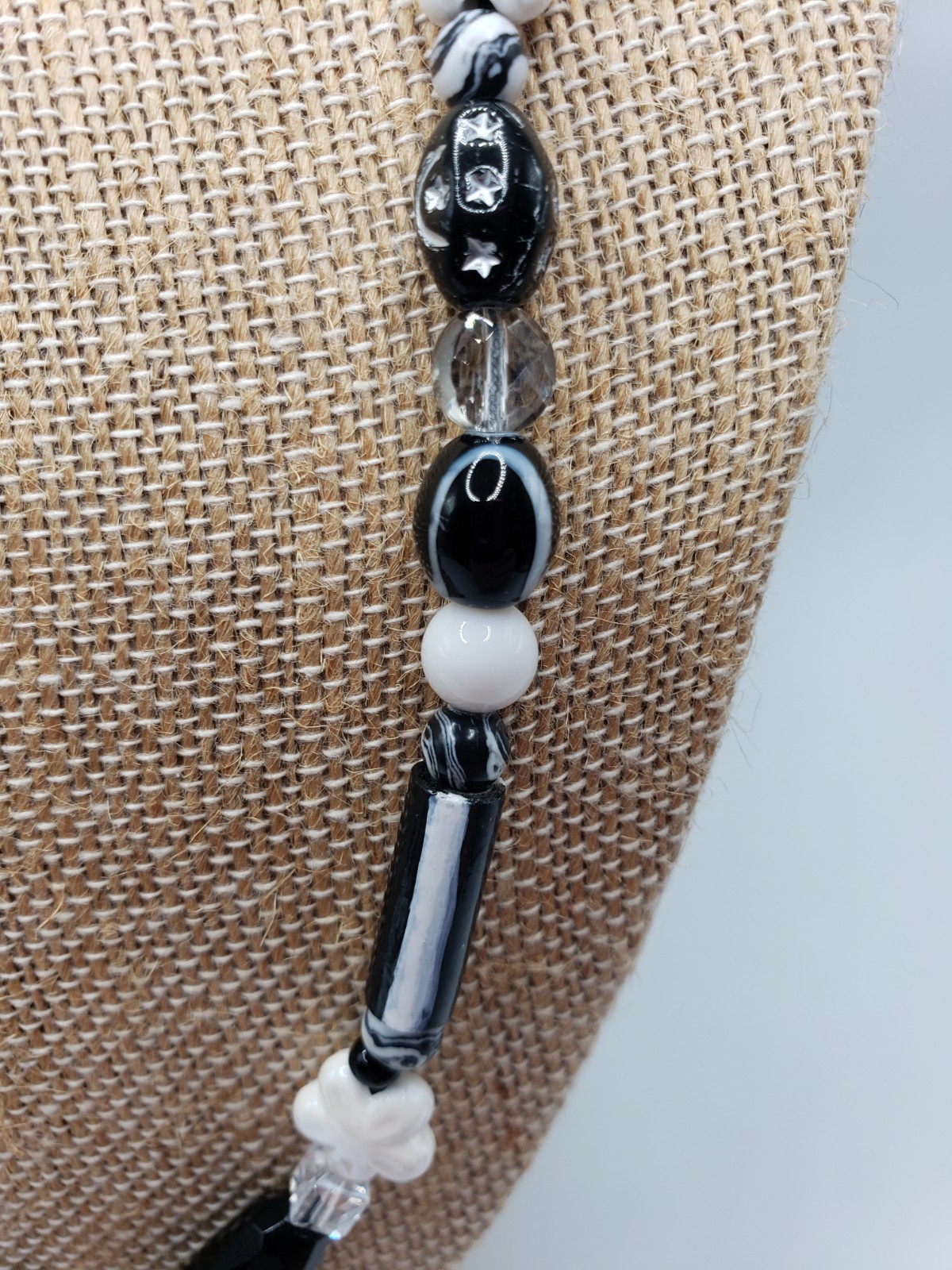 Handmade Black White Bead Necklace 21” Mixed Media OOAK Bead Soup Statement