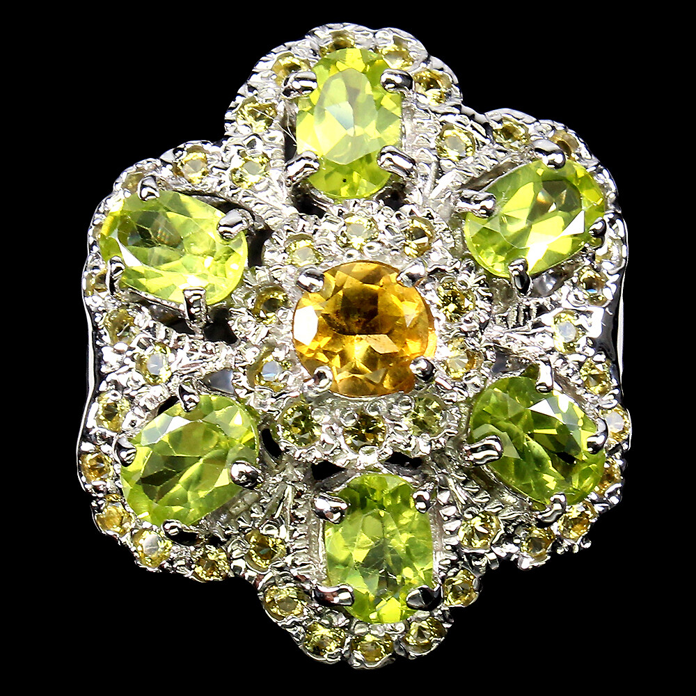 925 Sterling Silver Ring Oval Peridot Citrine Sapphire Gemstone Jewelry Size 7